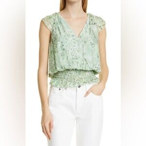 Ramy Brook Miller Top Julep Green Watercolor Silk Patterned Blouse Spring Easter